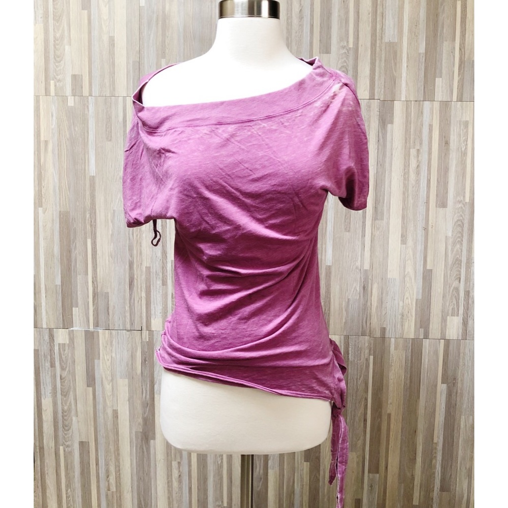 Exist | Distressed Magenta Oversized Waffle Shirt